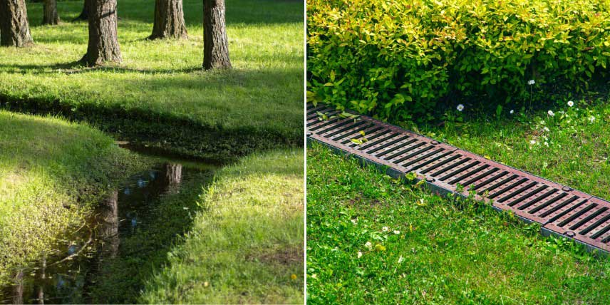 Drain et fossé de drainage pour évacuer l'eau