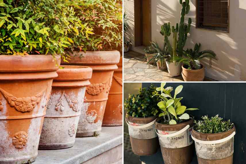 utilisation pots poteries dans un jardin