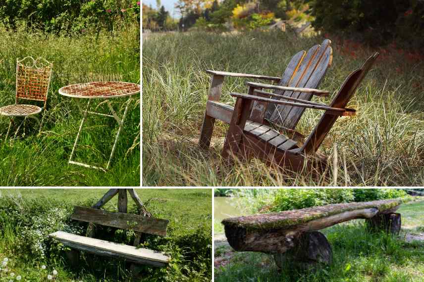 Le mobilier du jardin naturaliste, chaises et bancs