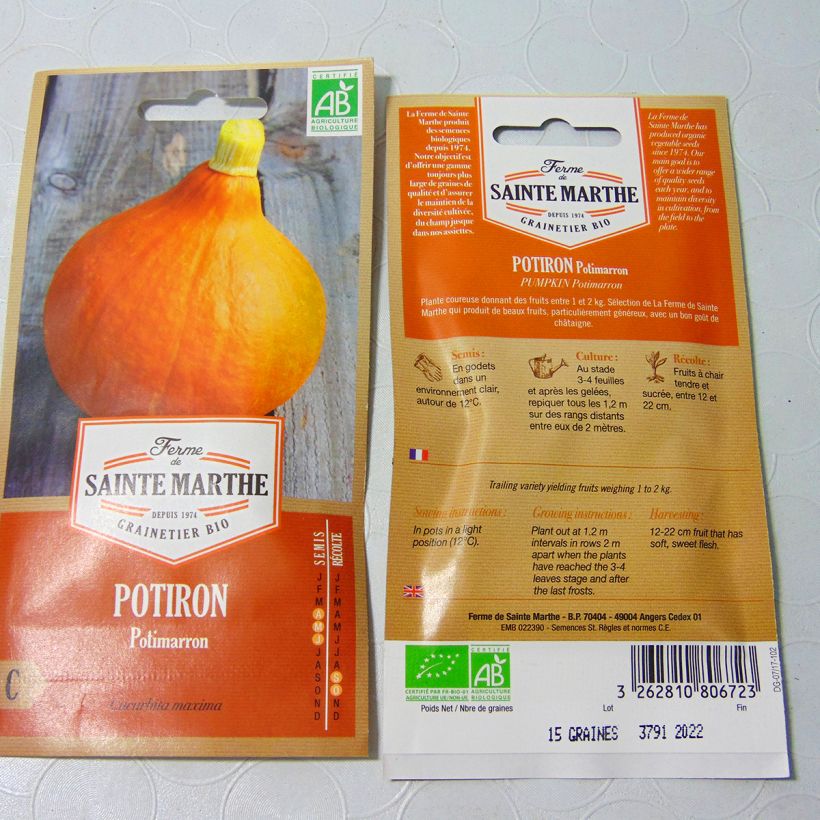 Exemple de spécimen de Potiron Potimarron Bio - Ferme de Sainte Marthe tel que livré